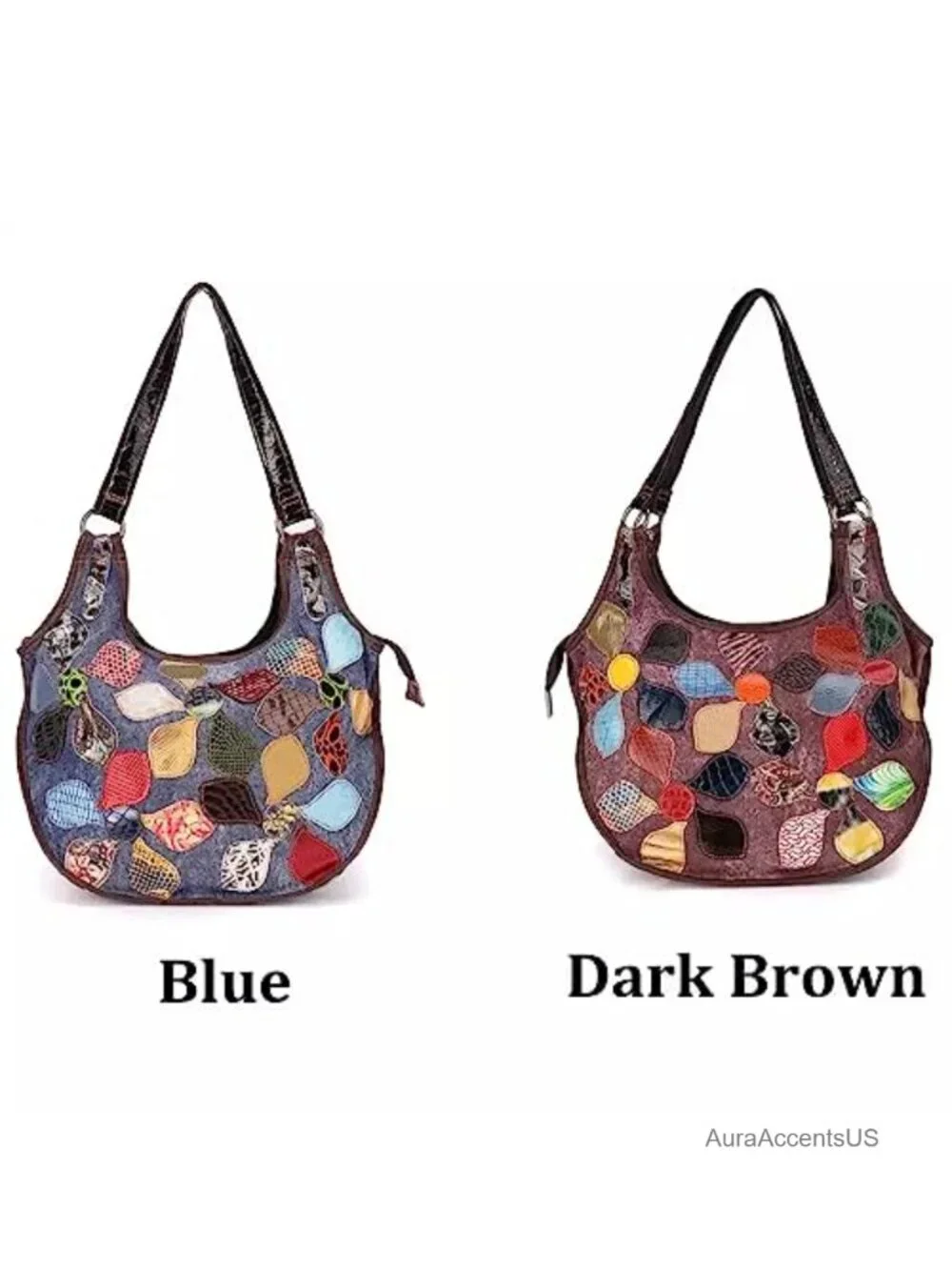 Women Hobo Bag Canvas & Cow Leather Floral Spliced Shoulder Handbag Patchwork